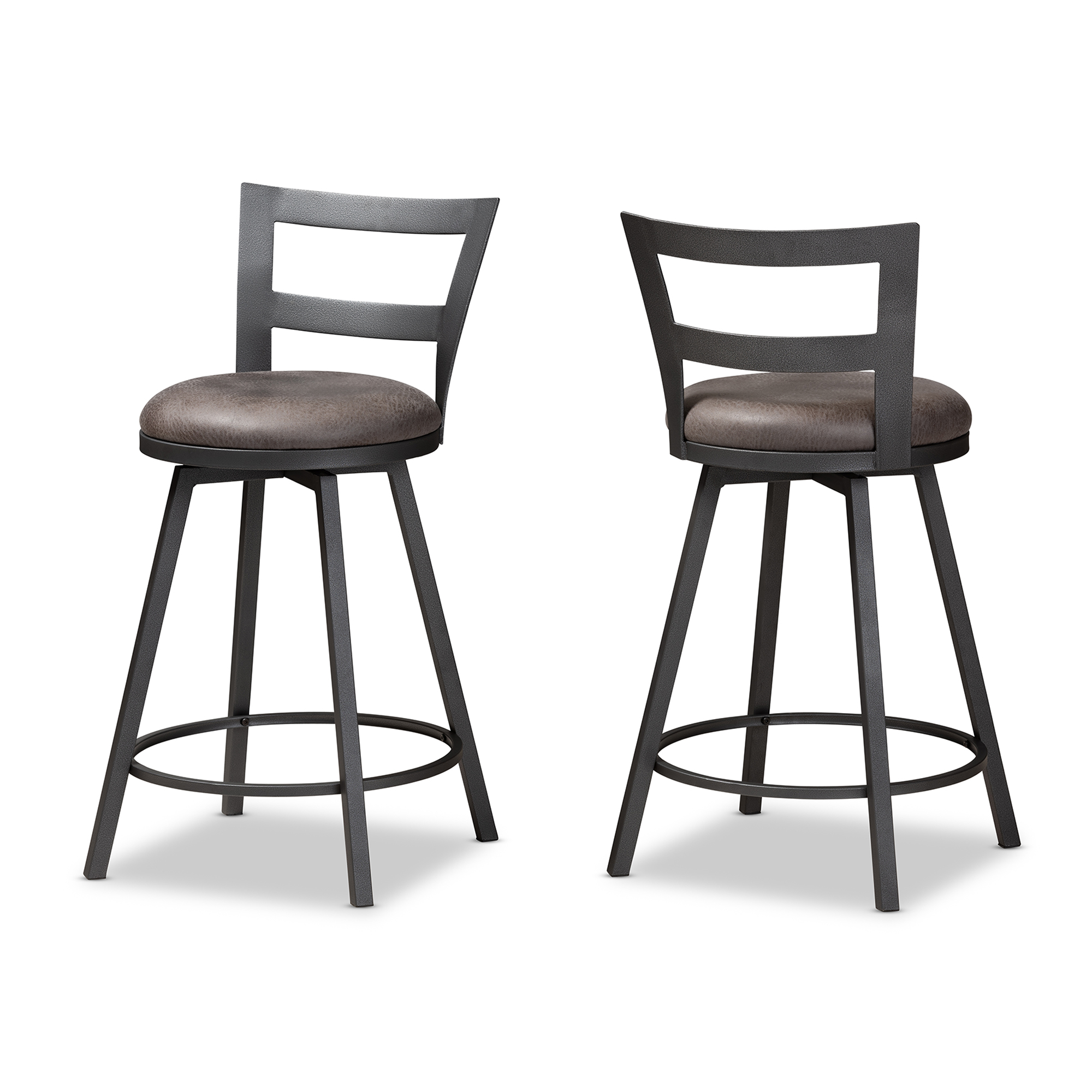 Baxton Studio Arjean Rustic and Industrial Grey Faux Leather Upholstered Pub Stool Set of 2